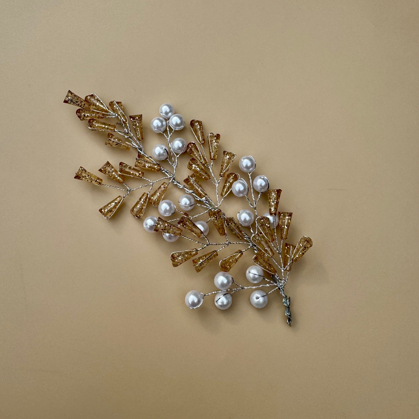 Golden Crystal & Pearl Hair Vine