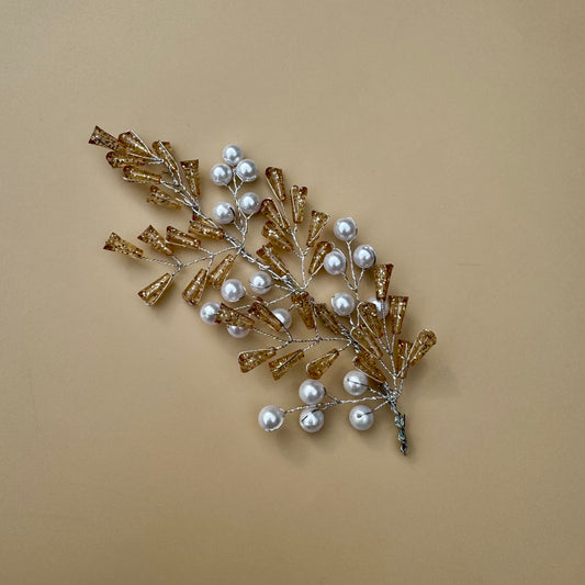 Golden Crystal & Pearl Hair Vine