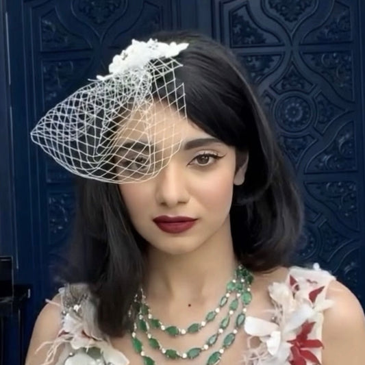 White Lace Birdcage Veil Fascinator