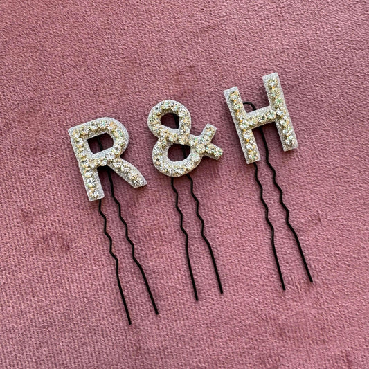 Custom Couple Luxe Initial Hair Pin Set with &