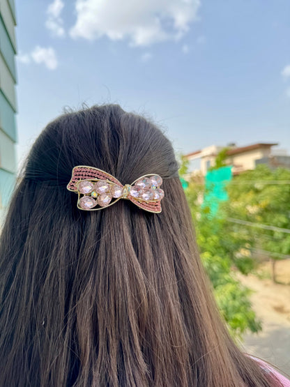 Pink Luxe Crystal Bow Barrette Clip