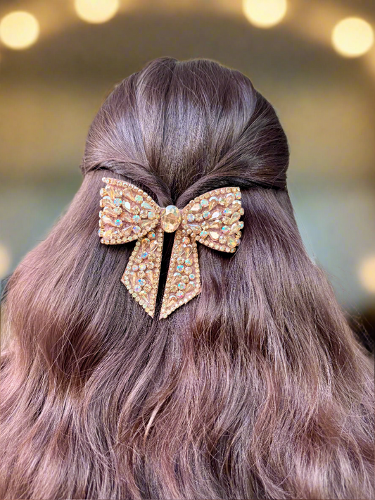 Bejewelled Golden Luxe Bow Hair Clip
