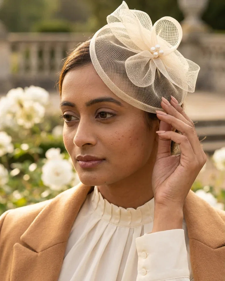 Elaria Ivory Mesh Fascinator