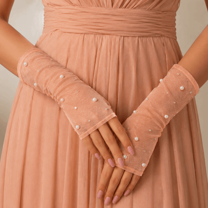 Eterna Sheer Pearl Embellished Gloves