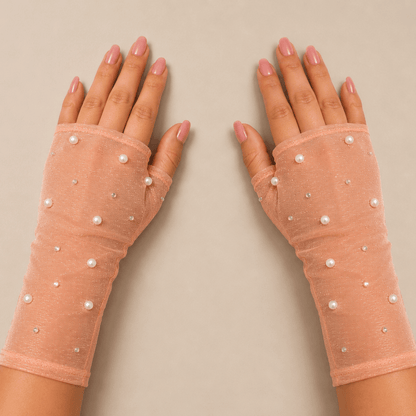 Eterna Sheer Pearl Embellished Gloves