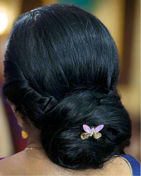 Pink Crystal Butterfly Jewel Hair U Pin