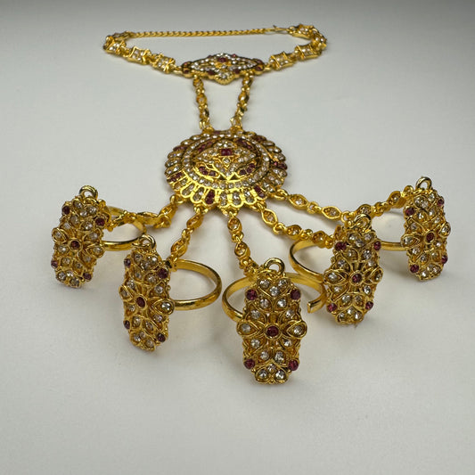 Gulbahar Hathphool Hand Jewelry (Single Piece) – Ruby Pink Stone