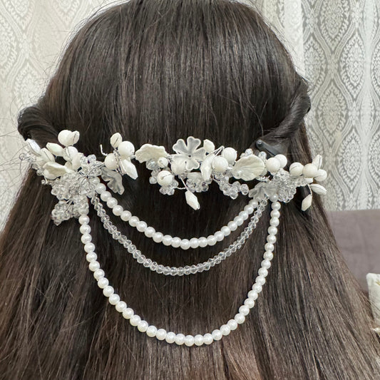 Royal Grace Drape Hairpiece | Pearl & Crystal Floral Bridal Hair Accessory