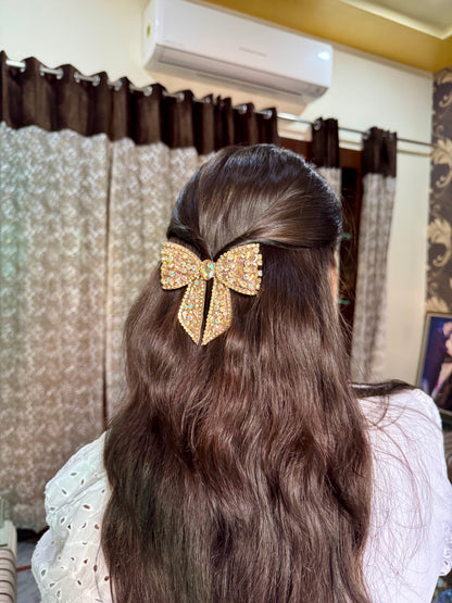 Bejewelled Golden Luxe Bow Hair Clip
