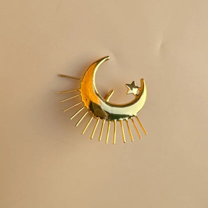 Golden Crescent Moon & Star Hair Pin
