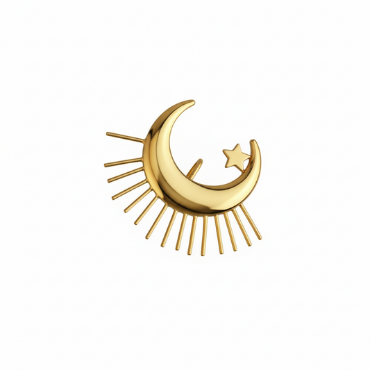 Golden Crescent Moon & Star Hair Pin
