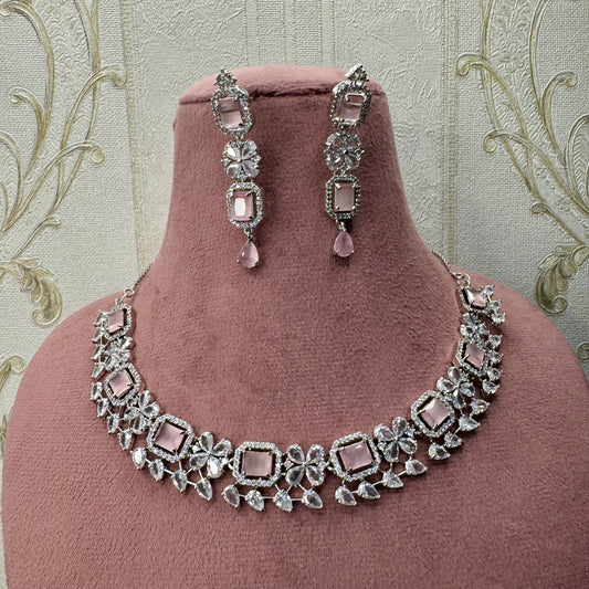Blush Radiance Rhodium-Plated American Diamond Jewelry Set