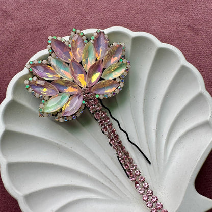 Aurora Crystal Blossom Rhinestone Tassel Hair Pin