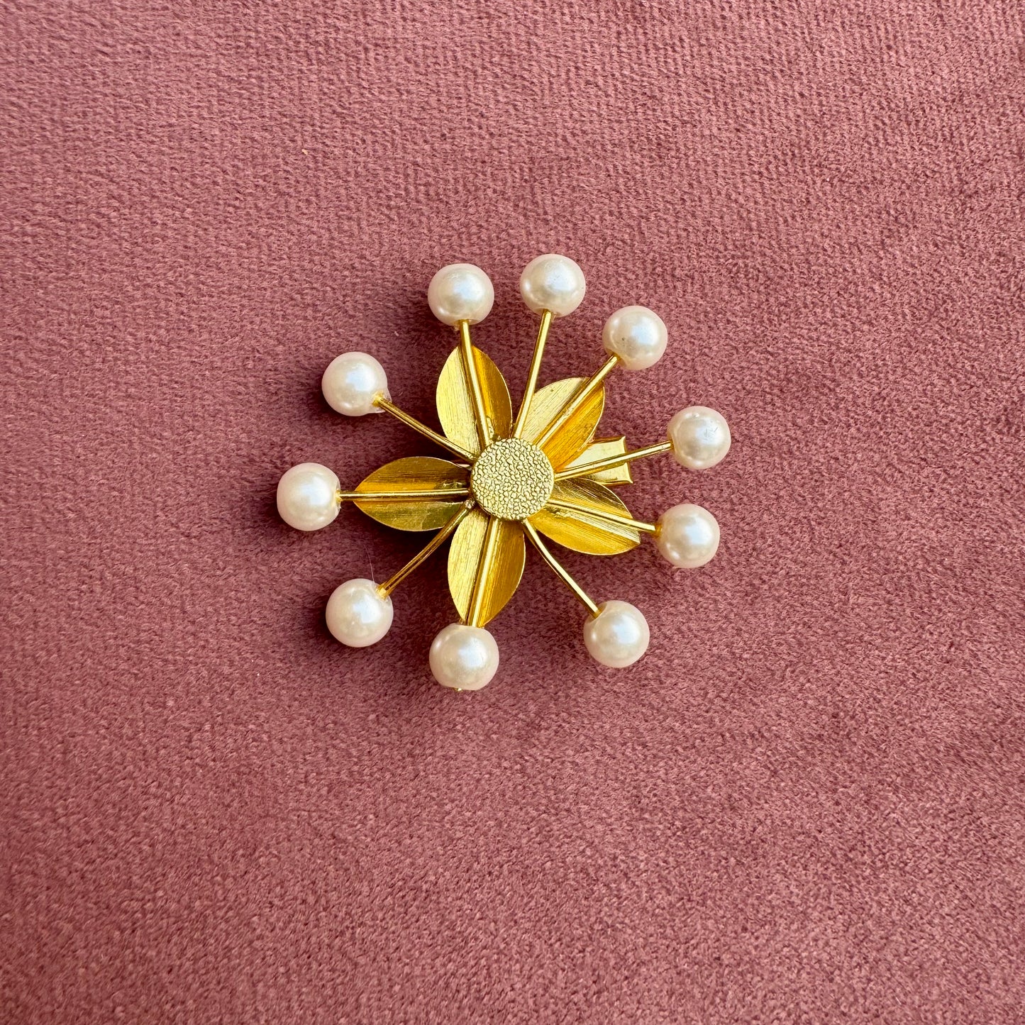 Brass Pearl Burst Floral Hair Pin
