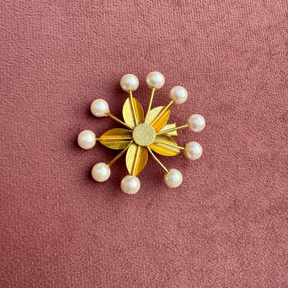 Brass Pearl Burst Floral Hair Pin