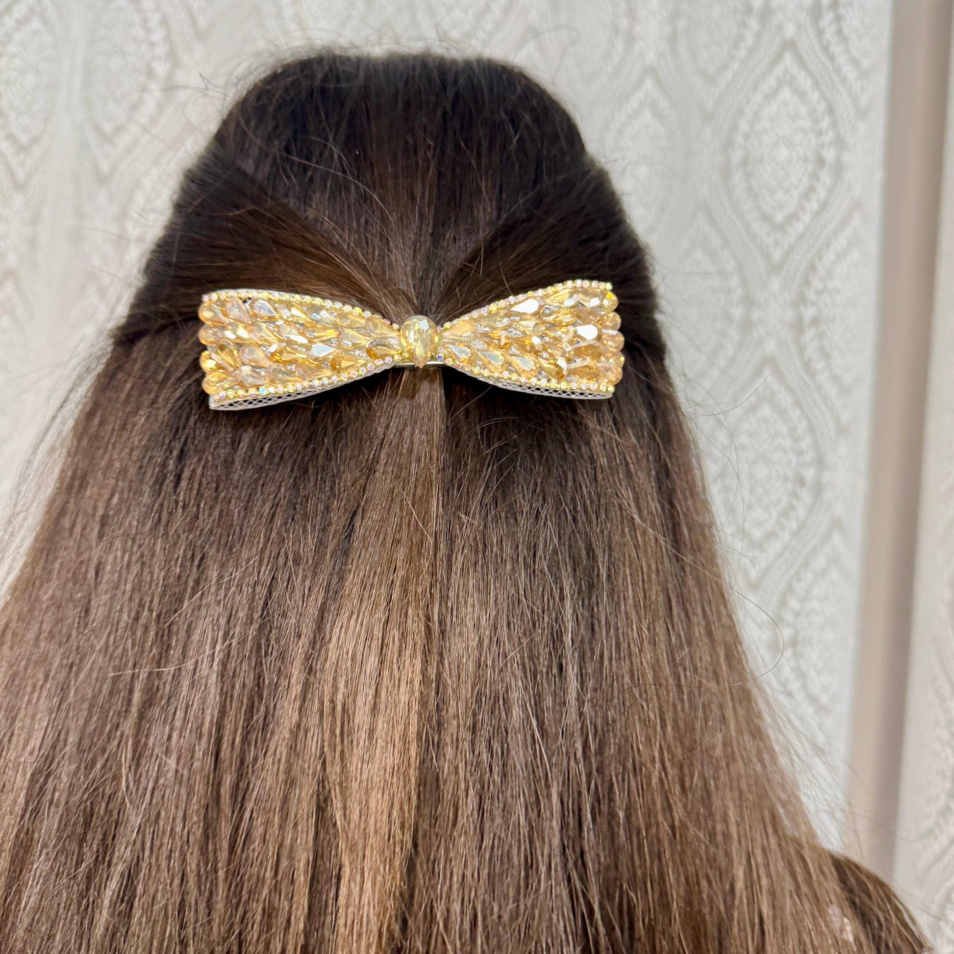 Bejeweled Golden Crystal Bow Hair Clip