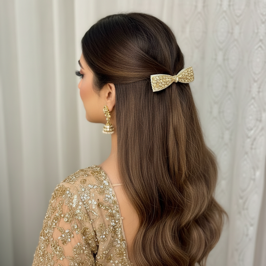 Bejewelled Golden Crystal Bow Hair Clip