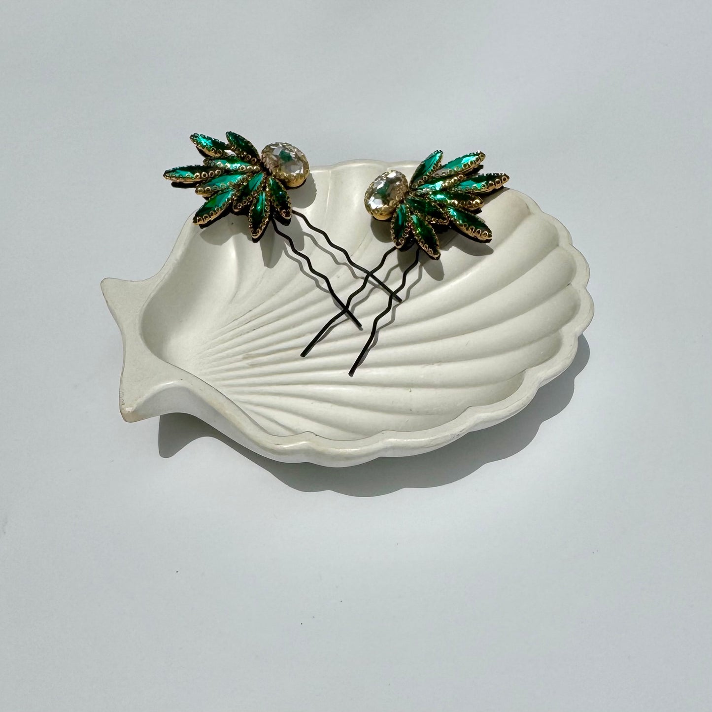 Emerald Green Winged Hair Pin Set (Mirror Pair - 2 Pins)