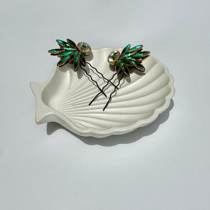 Emerald Green Winged Hair Pin Set (Mirror Pair - 2 Pins)
