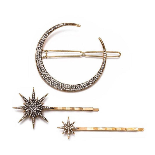 Crystal Moon & Star Hair Pin Set