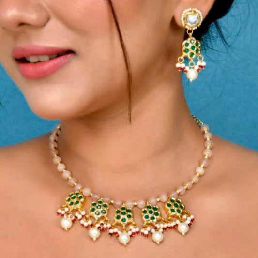 Floral Charm Kundan Necklace & Earrings Set