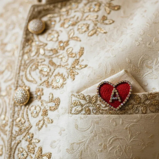 Bride's Initial Custom Heart Brooch Pin for Groom
