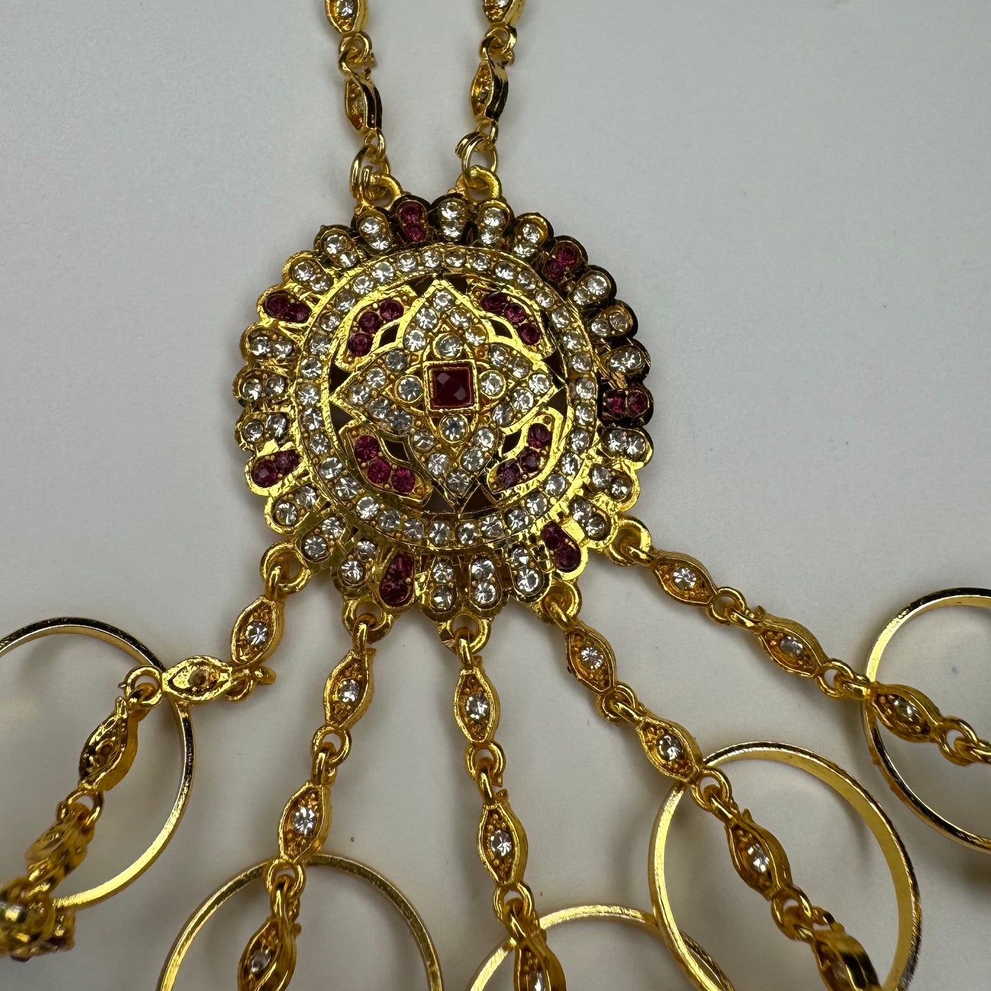 Gulbahar Hathphool Hand Jewelry (Single Piece) – Ruby Pink Stone