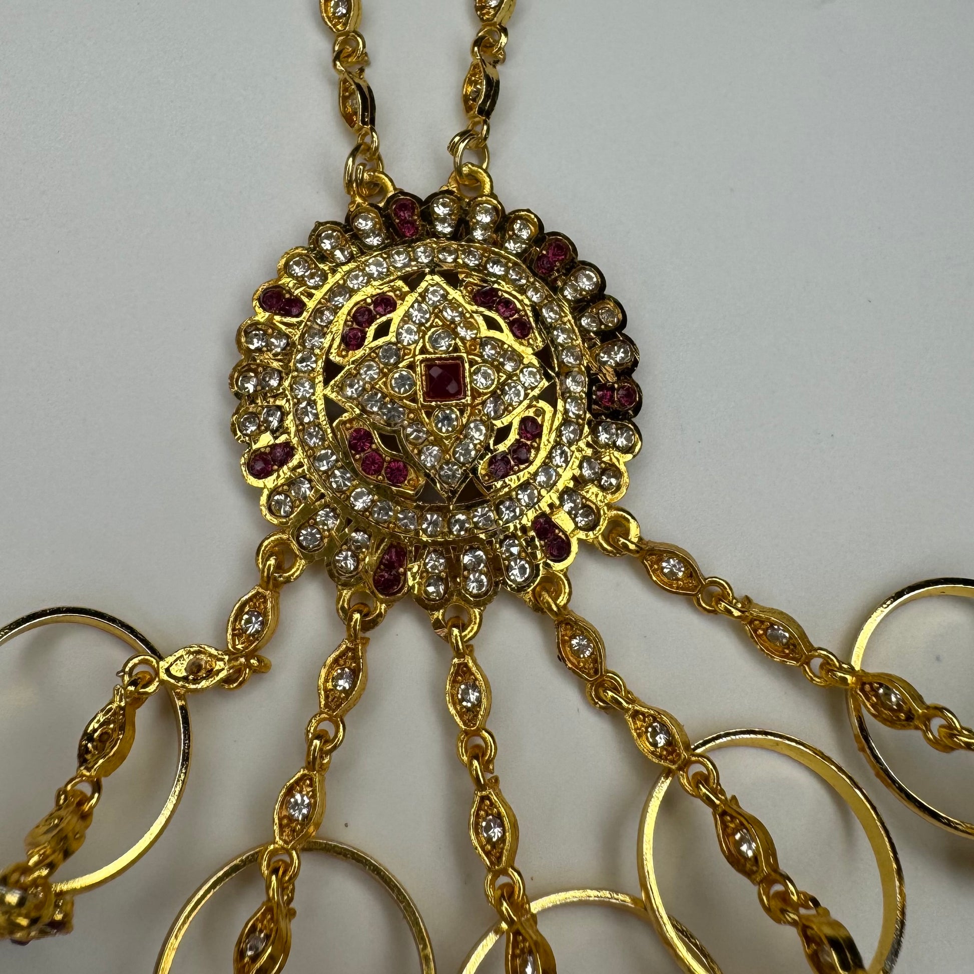 Gulbahar Hathphool Hand Jewelry (Single Piece) – Ruby Pink Stone