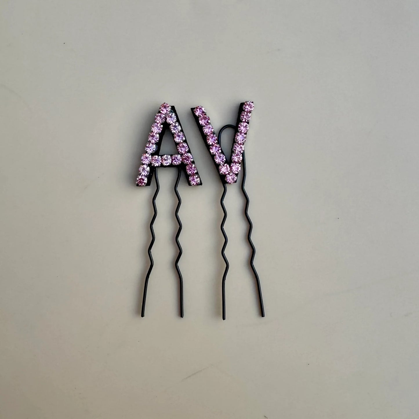 Custom Name Pink Crystal Letter Clips