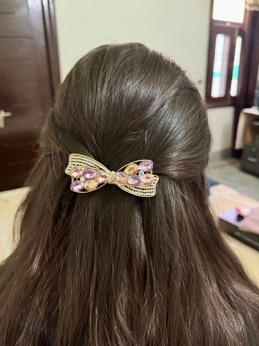 Lilac Luxe Crystal Bow Barrette Clip