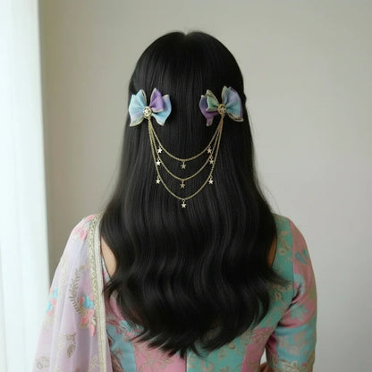 Fairy Tale Bow Hair Chain with Star Charms