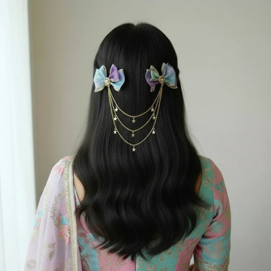 Fairy Tale Bow Hair Chain with Star Charms