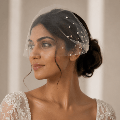 White French Net Pearl Veil