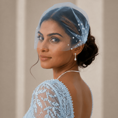 Blue French Net Pearl Veil