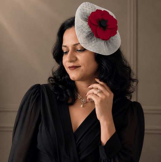 Garden Tales Red Poppy Wedding Hat with Veil
