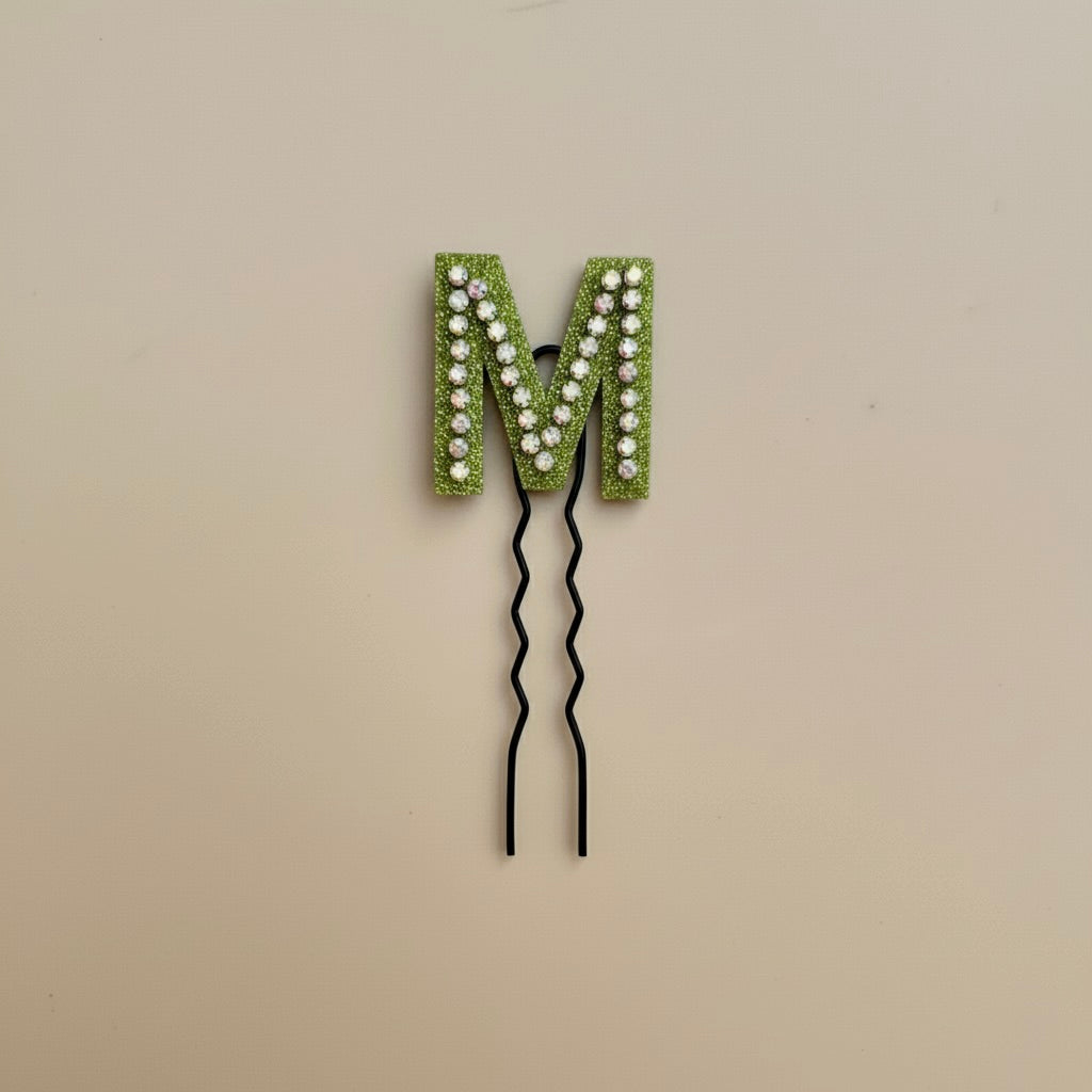 Pastel Green Crystal Luxe Letter Hair Pin