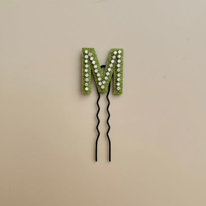 Pastel Green Crystal Luxe Letter Hair Pin