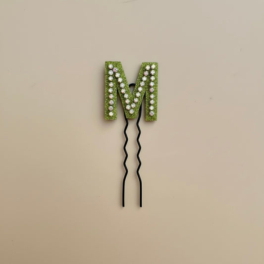 Pastel Green Crystal Luxe Letter Hair Pin
