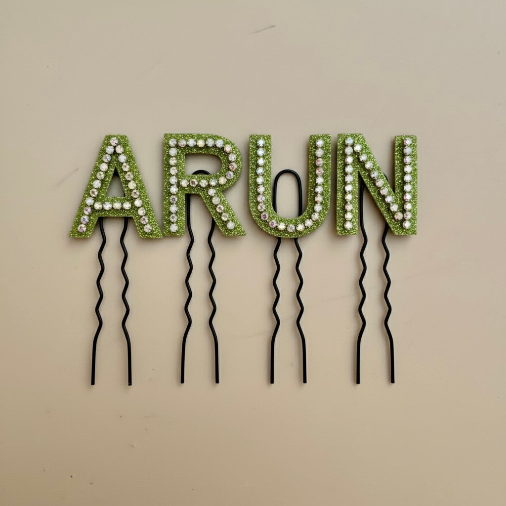 Pastel Green Crystal Luxe Letter Hair Pin