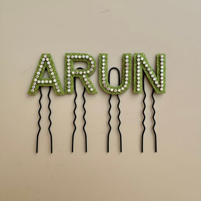 Pastel Green Crystal Luxe Letter Hair Pin