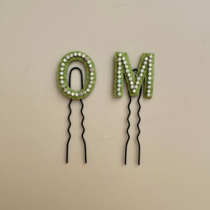 Pastel Green Crystal Luxe Letter Hair Pin