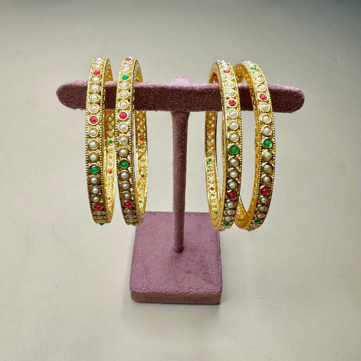 Gold-Plated Bangles with Pearl Detailing