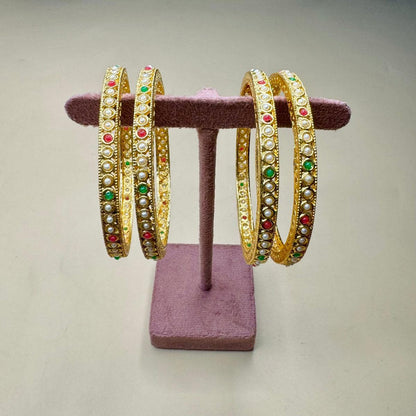 Gold-Plated Bangles with Pearl Detailing