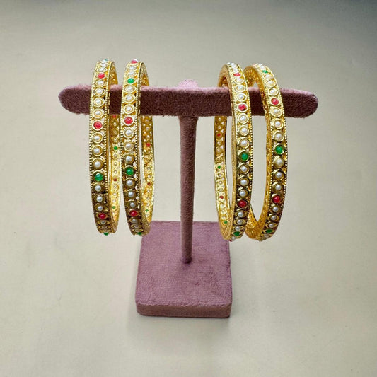 Gold-Plated Bangles with Pearl Detailing