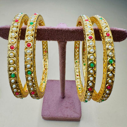 Gold-Plated Bangles with Pearl Detailing