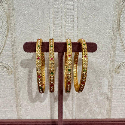 Gold-Plated Bangles with Pearl Detailing