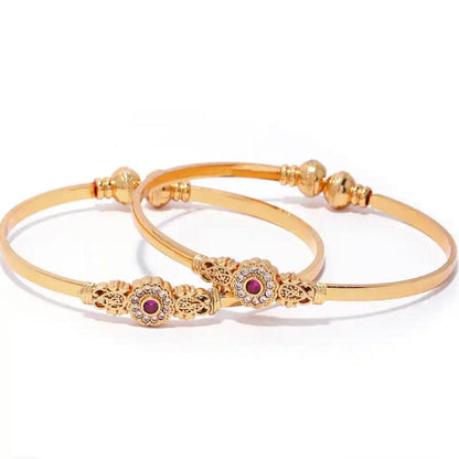 Gold-Plated White & Pink Stone-Studded Adjustable Bangles
