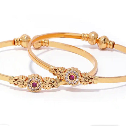 Gold-Plated White & Pink Stone-Studded Adjustable Bangles