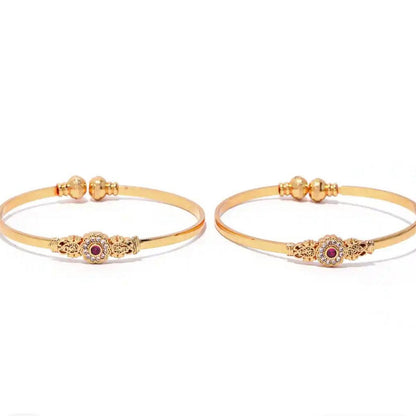 Gold-Plated White & Pink Stone-Studded Adjustable Bangles