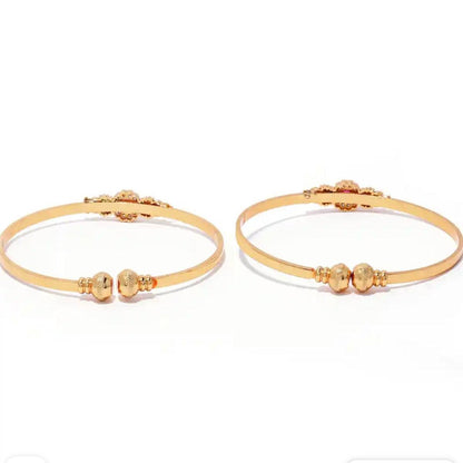 Gold-Plated White & Pink Stone-Studded Adjustable Bangles